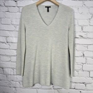 Eileen‎ Fisher Women's Tunic Sweater XS Merino Wool Cream Blue Heather V-neck